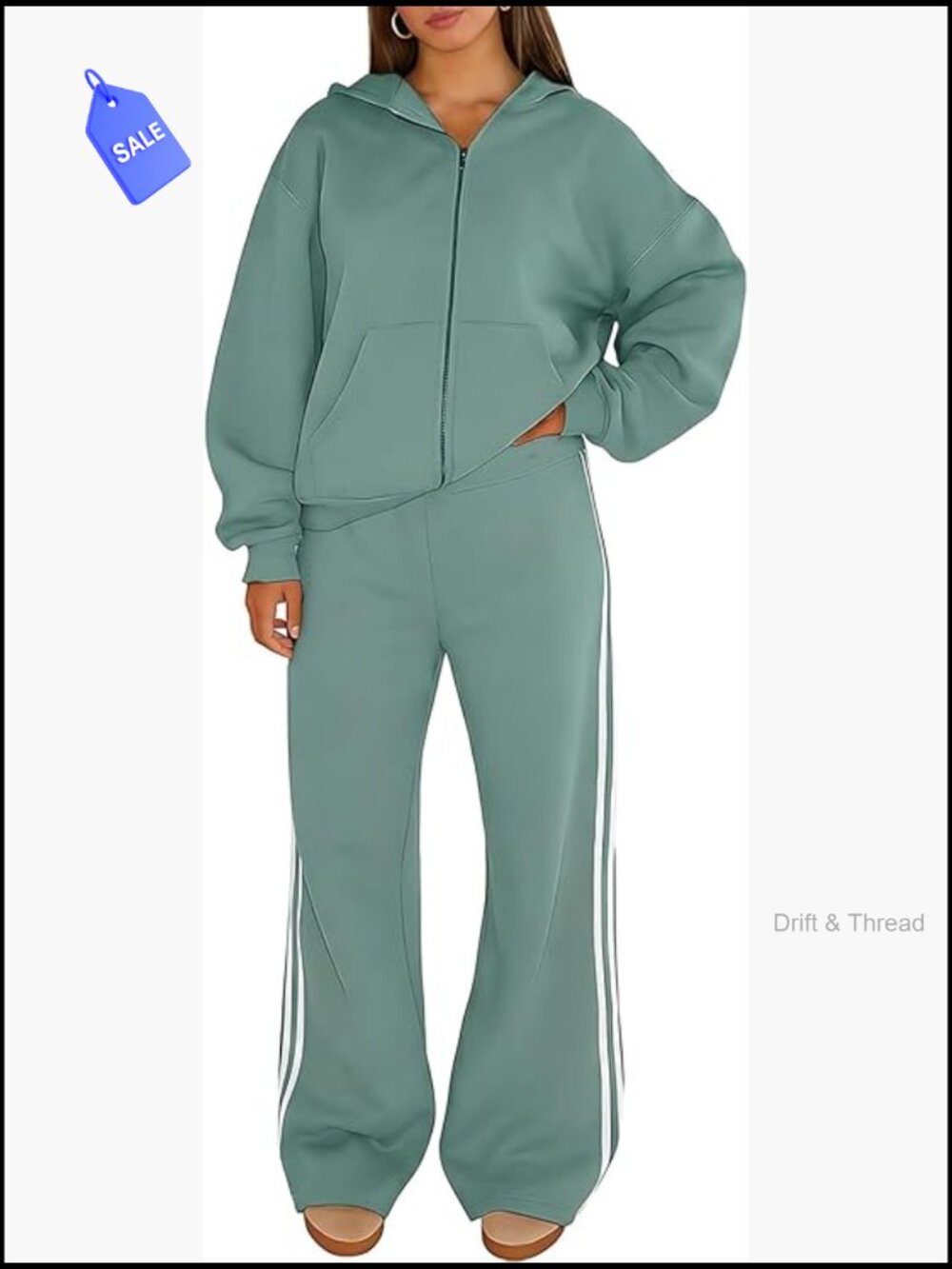 Medium Size Zip Hoodie Wide Leg Sweatpants Set Polyester Spandex Lounge